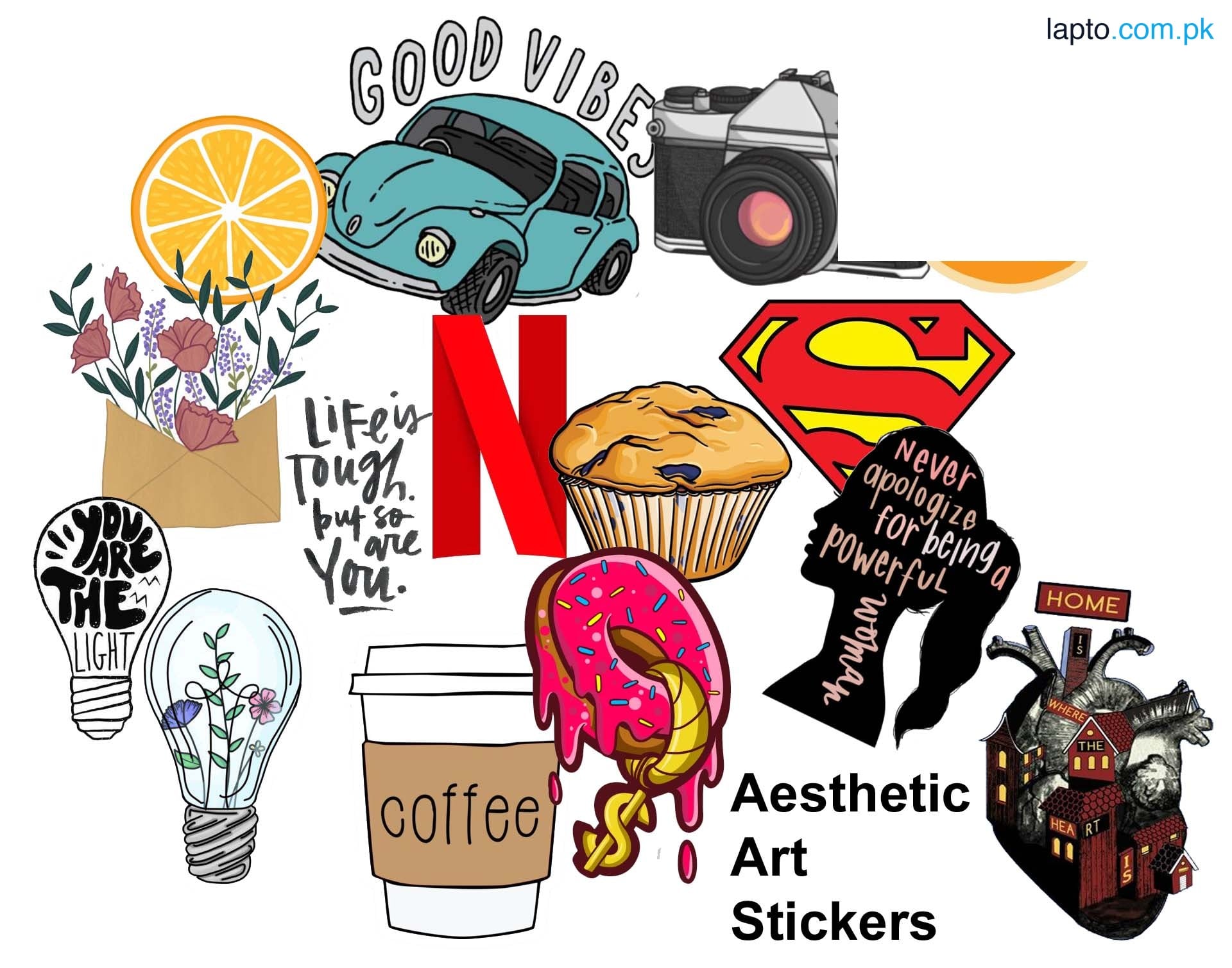 Aesthetic Laptop & Mobile Sticker Pack – 15/20/24 PC Decorative Art Stickers for Laptop, Phone, Diary & Accessories – Creative Aesthetic Decals