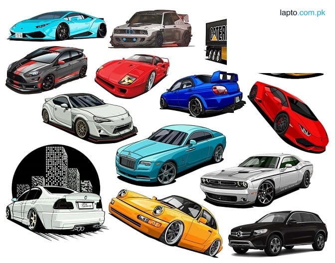 Pack of 13 Cute Cartoon Car Stickers for Kids 3incx3Inch Decals for Laptop, Mobile Case, Water Bottle & School Accessories Gradient Car Series Cute Gradient Series Decals for Kids, Laptop & Phone Case