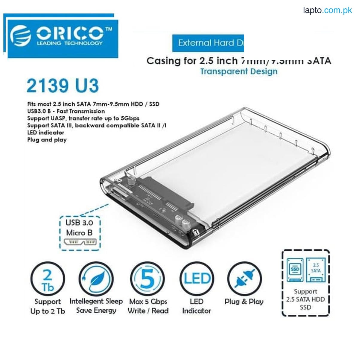 ORICO 2.5'' Hard Drive Enclosure 10Gbps USB 3.1 Gen2 to SATA Computer External HDD Enclosure for 7 9.5mm HDD SSD Support UASP Compatible WD Seagate Toshiba Samsung Hitachi PS5-2139C3-G2