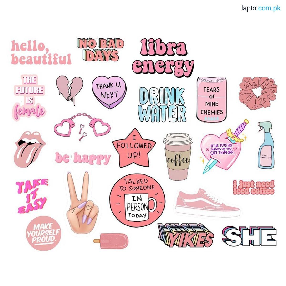 24Pcs Pink Aesthetic Stickers for Girls Cute Kawaii Doodle Decals for Laptop, Mobile Case, Journal & Scrapbooking Soft Girl Vibes Stickers 2inchx2Inch Each Sticker Size