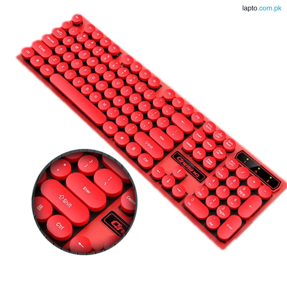 V8 Round Keycaps Wired Keyboard Computer Desktop No Punch Design RED Only