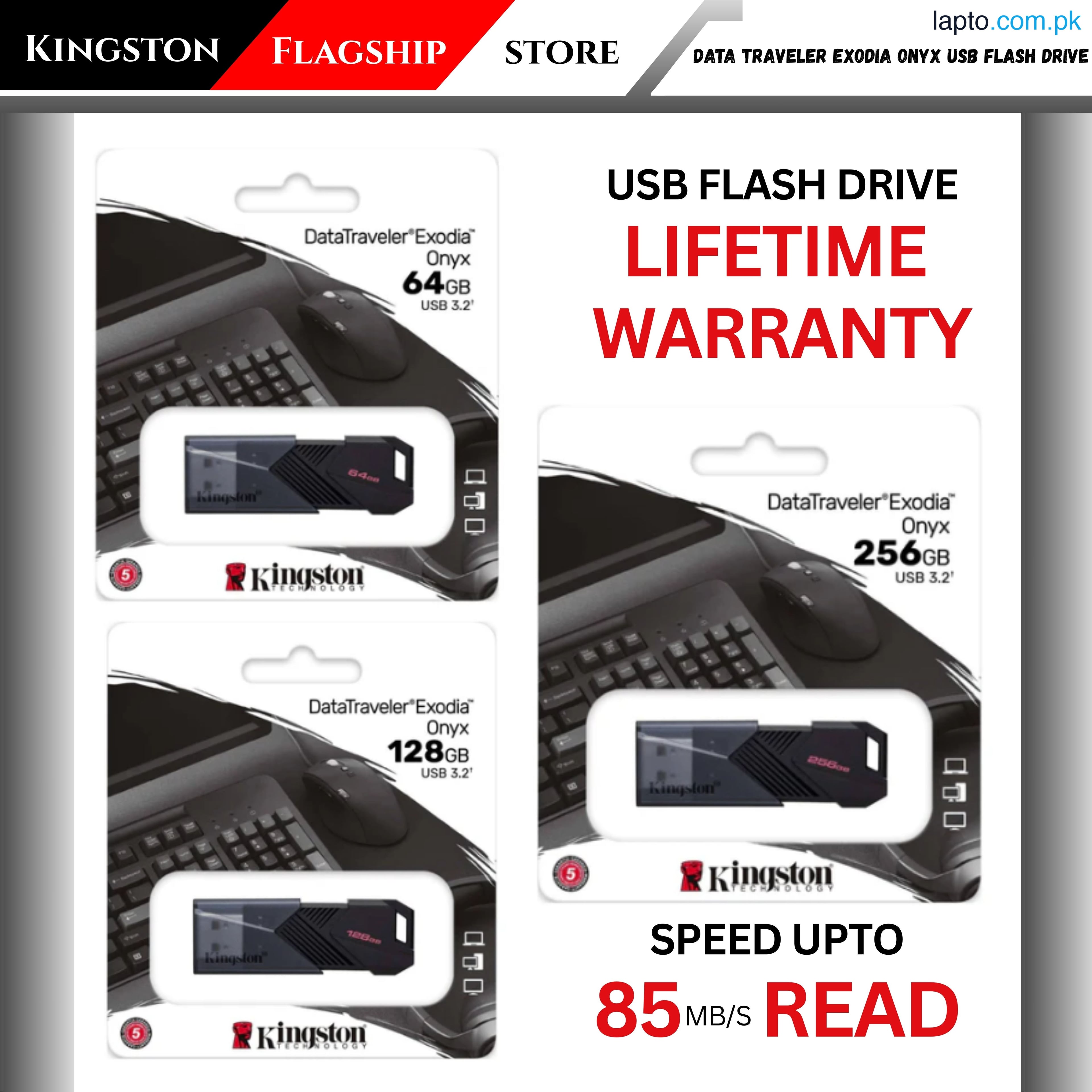 Kingston DataTraveler Exodia Onyx USB Flash Drive 64GB/128GB/256GB - High-Speed 85MB/s USB 3.2 with Lifetime Warranty