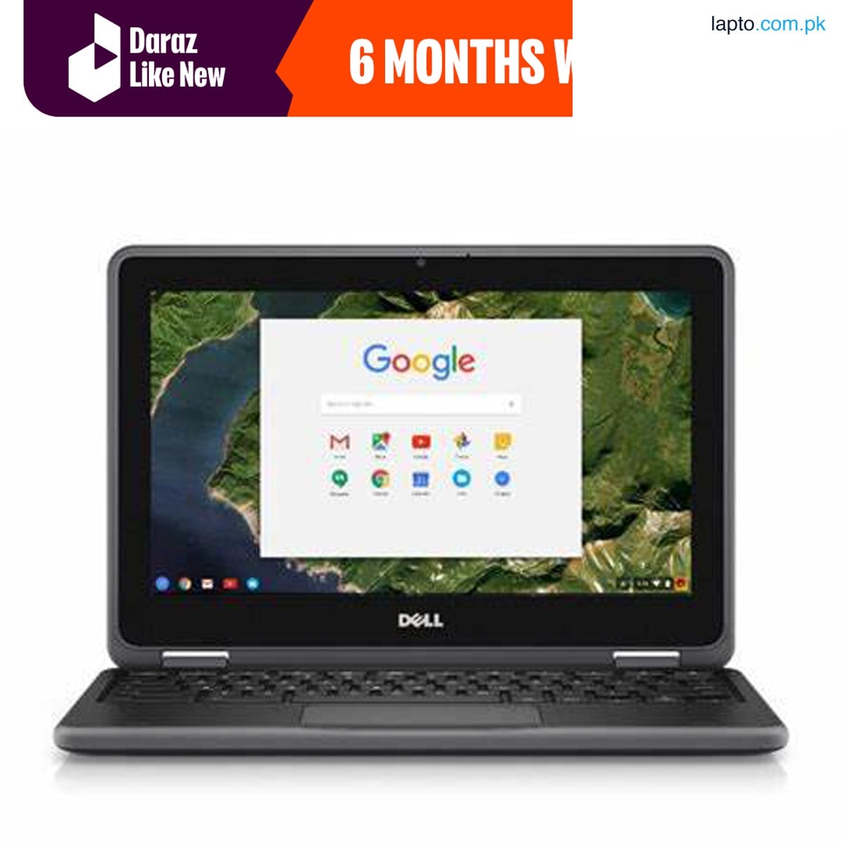 Daraz Like New Laptops - Dell 3189 Convertible Chromebook 11.6 inches HD IPS Touchscreen, Intel Celeron N3060 Up to 2.48GHz, 4GB Ram 16GB SSD, HDMI, WiFi, Webcam, Chrome OS