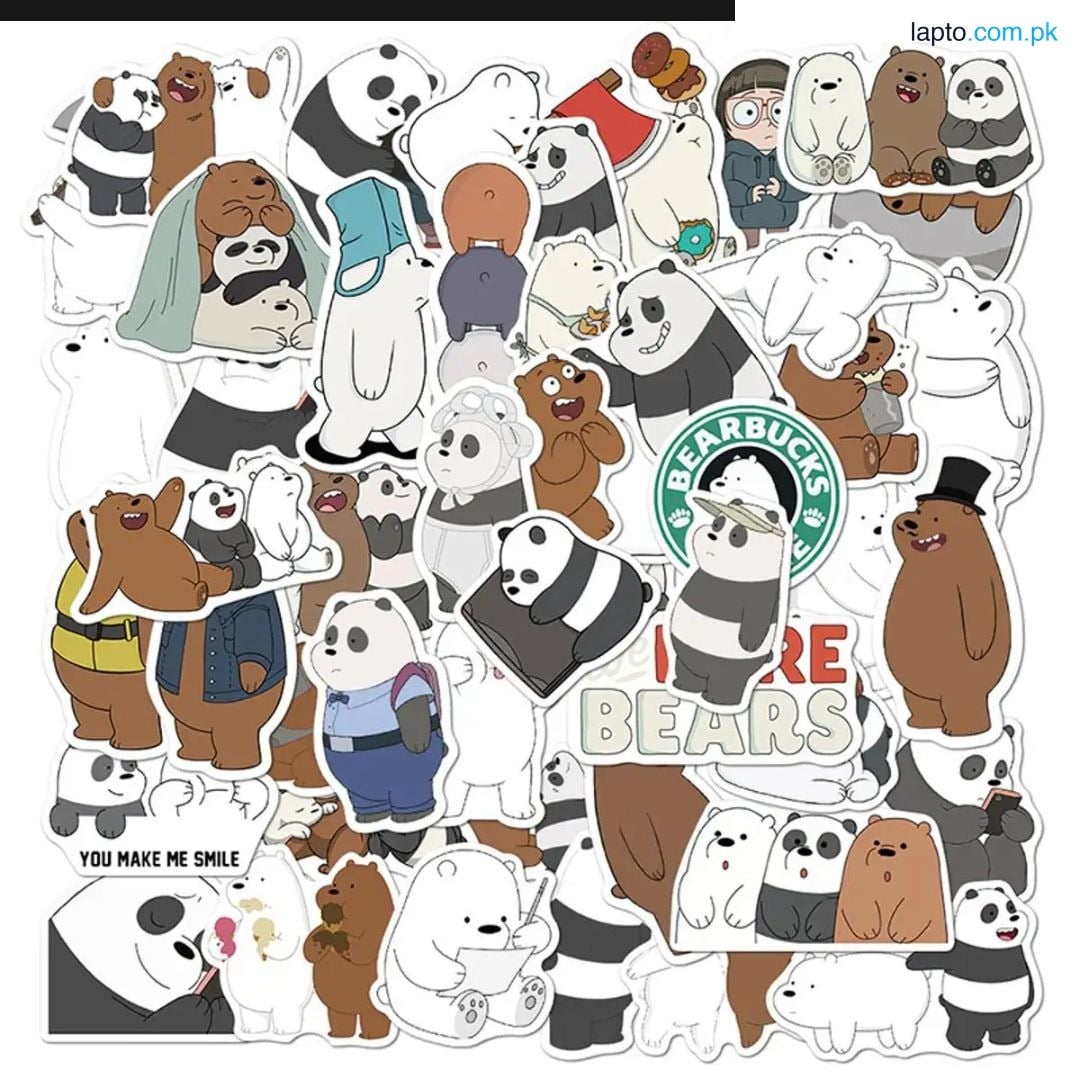 50 pcs bare bear stickers for laptop guitar phone case