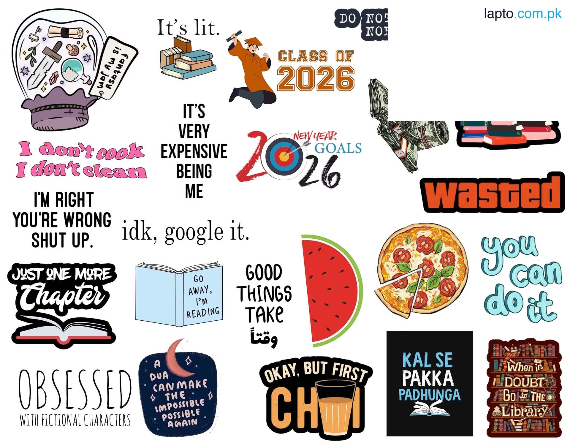 Reading Stickers for Laptop - Now Available in Pack of 10, Pack 20 & Pack of 23 New 2026 edition - Aesthetic Art Stickers for mobile, Laptop, dairy and more - Stickers for Mobile - Wasted - 2026 Stickers - New Year Sticker - Chai Sticker