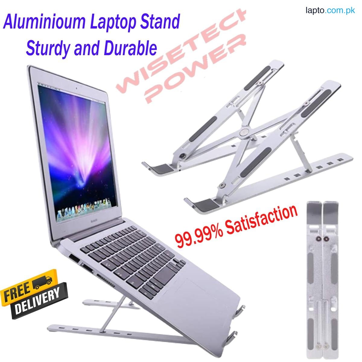 Aluminum Laptop Stand for Bed and Office Use - N3 Portable Foldable Metal Laptop Stand Hinge Adjustable Height Folding Holder Solid With Anti Slip Rubber Grips Silver
