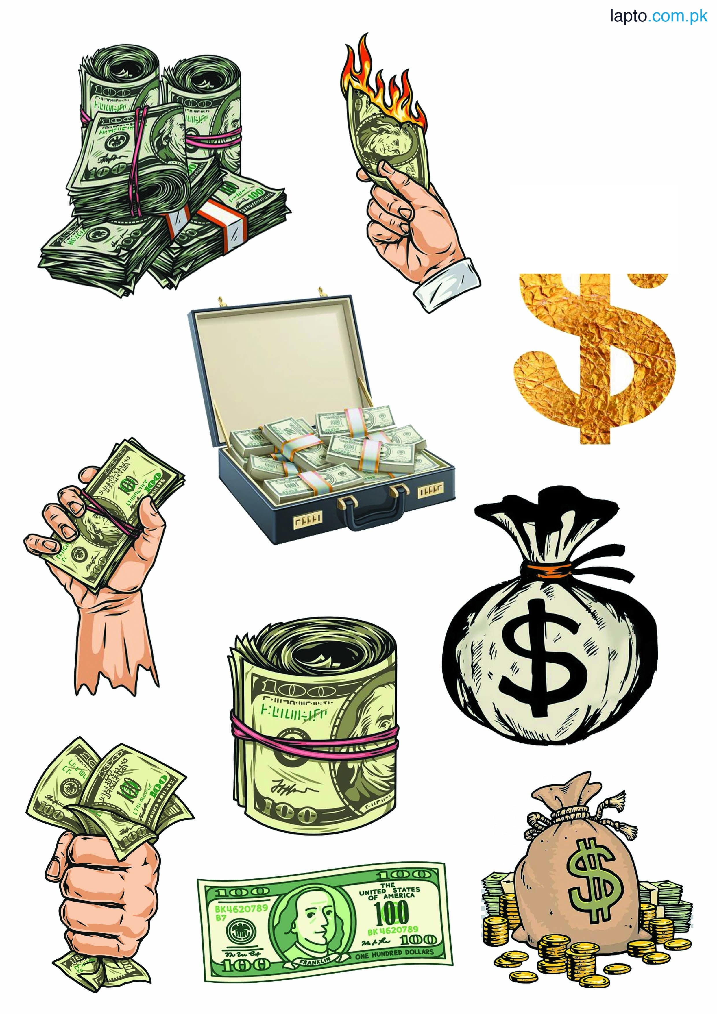 Pack of 10 Dollar Currency Aesthetic Stickers Money Theme Decals for Laptops, Mobiles & Journals 2inchx2Inch Wealth & Success Art Stickers
