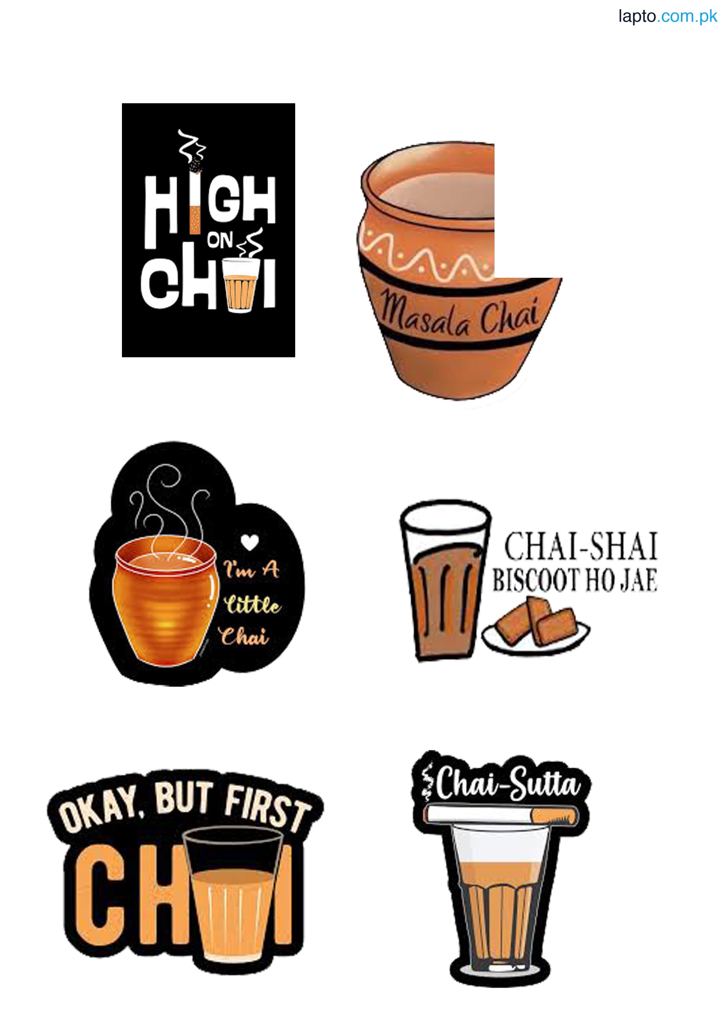 Pack of 6 "Okay But First Chai" Stickers Aesthetic Desi Tea Lover Decals Funny Chai Puns for Laptops, Mobile Backs & Water Bottles 3inchx3Inch Each Size Stickers