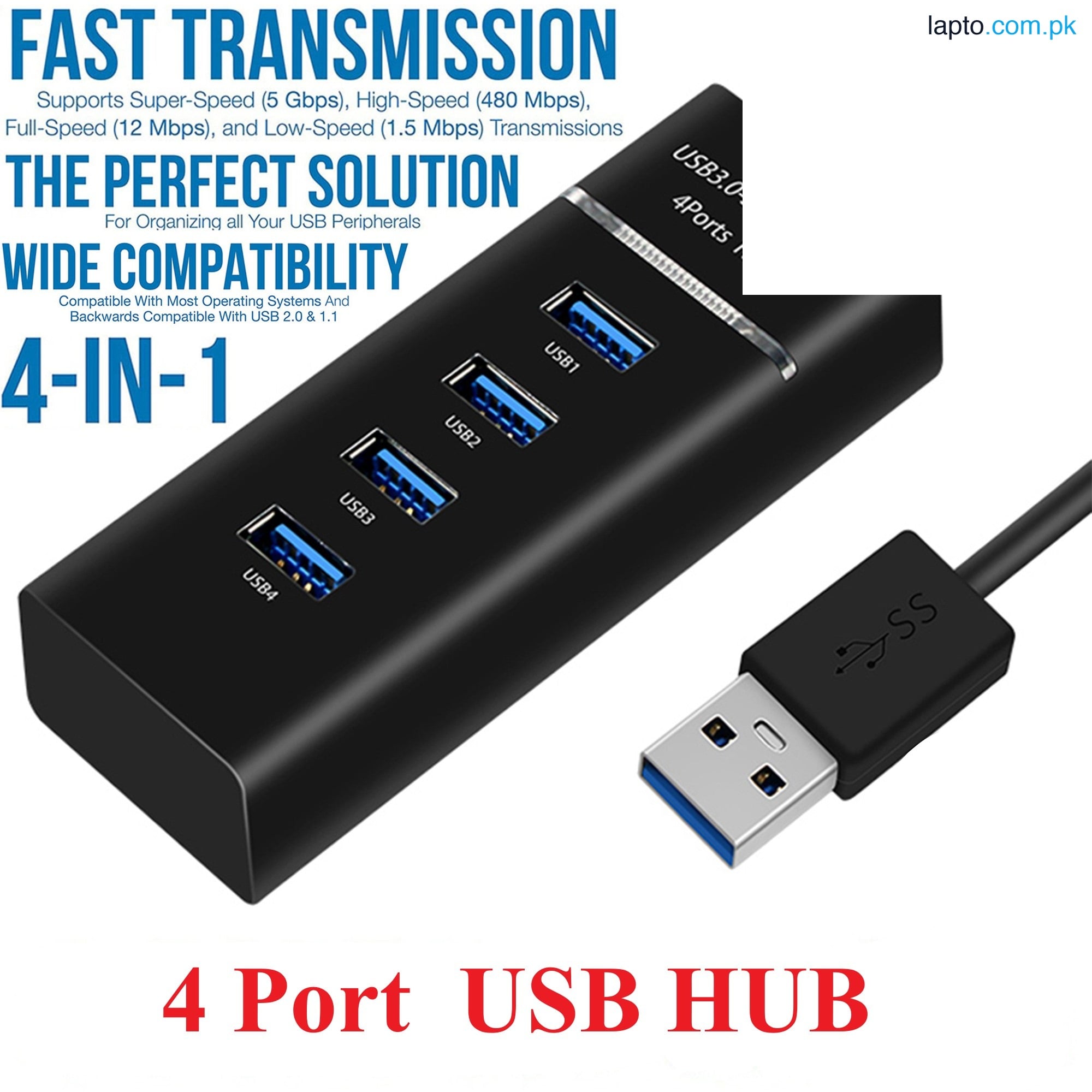 USB Hub - 4 Ports - High Speed - Usb Hub for PC / Mac / Surface Pro / Laptop / Printer / Mobile / HDD