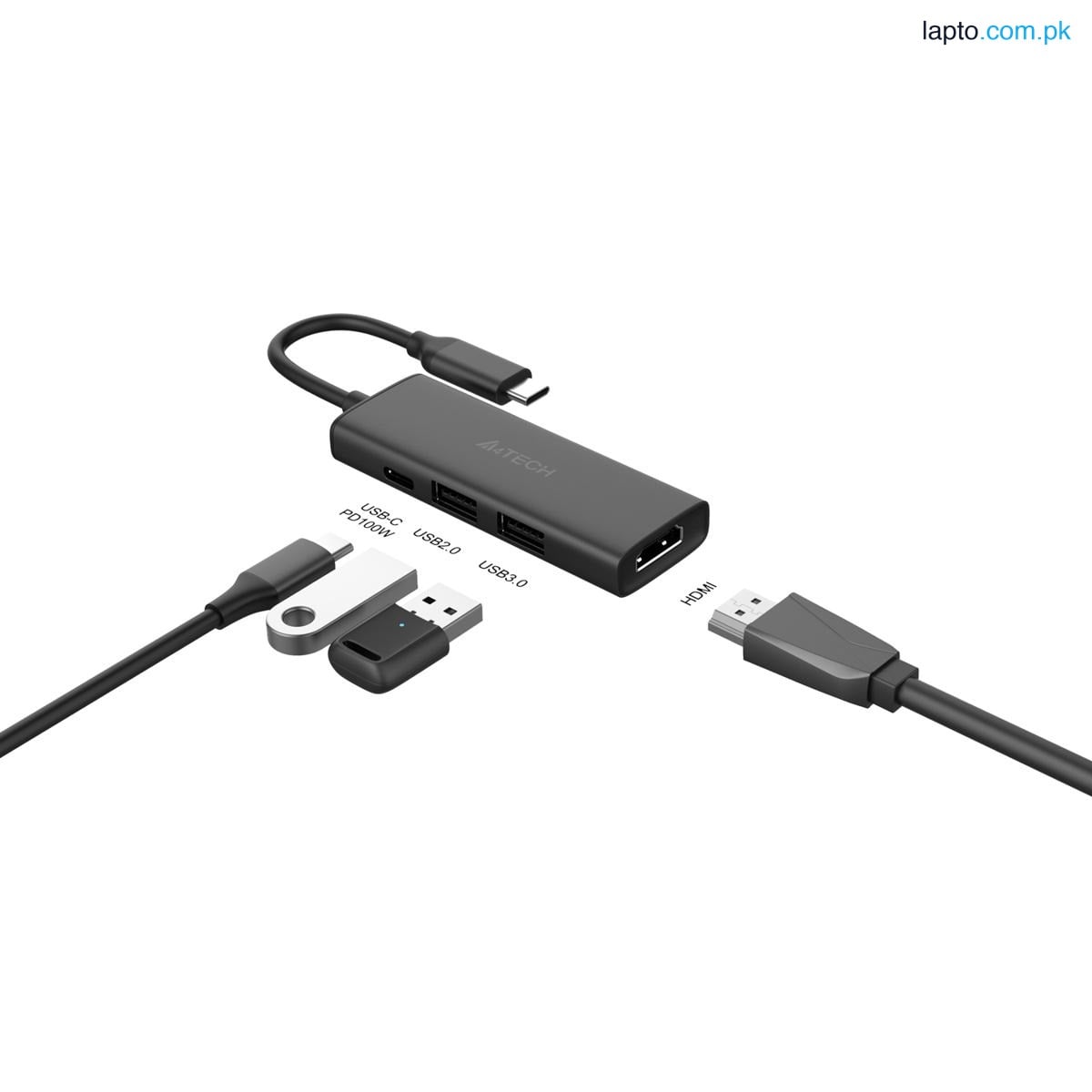 A4tech DST-40C USB Hub Docking Station - 4 Ports - HDMI 4K @ 30 Hz - USB C Power Delivery - 480 Mbps USB 2.0 - 5120 Mbps USB 3.0