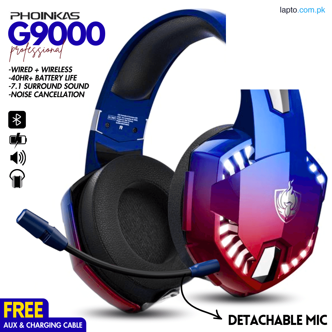 Phoinikas G9000 Noise Cancelling Wireless Bluetooth Gaming Headphones, Surround-Sound 7.1 Stereo HIFI Bass RGB Wired Headset Earphones for PS4, PS5, PC, Laptop, Xbox One, Nintendo Switch, Android Mobile, iPhone, Gym with Detachable Microphone by FunBug