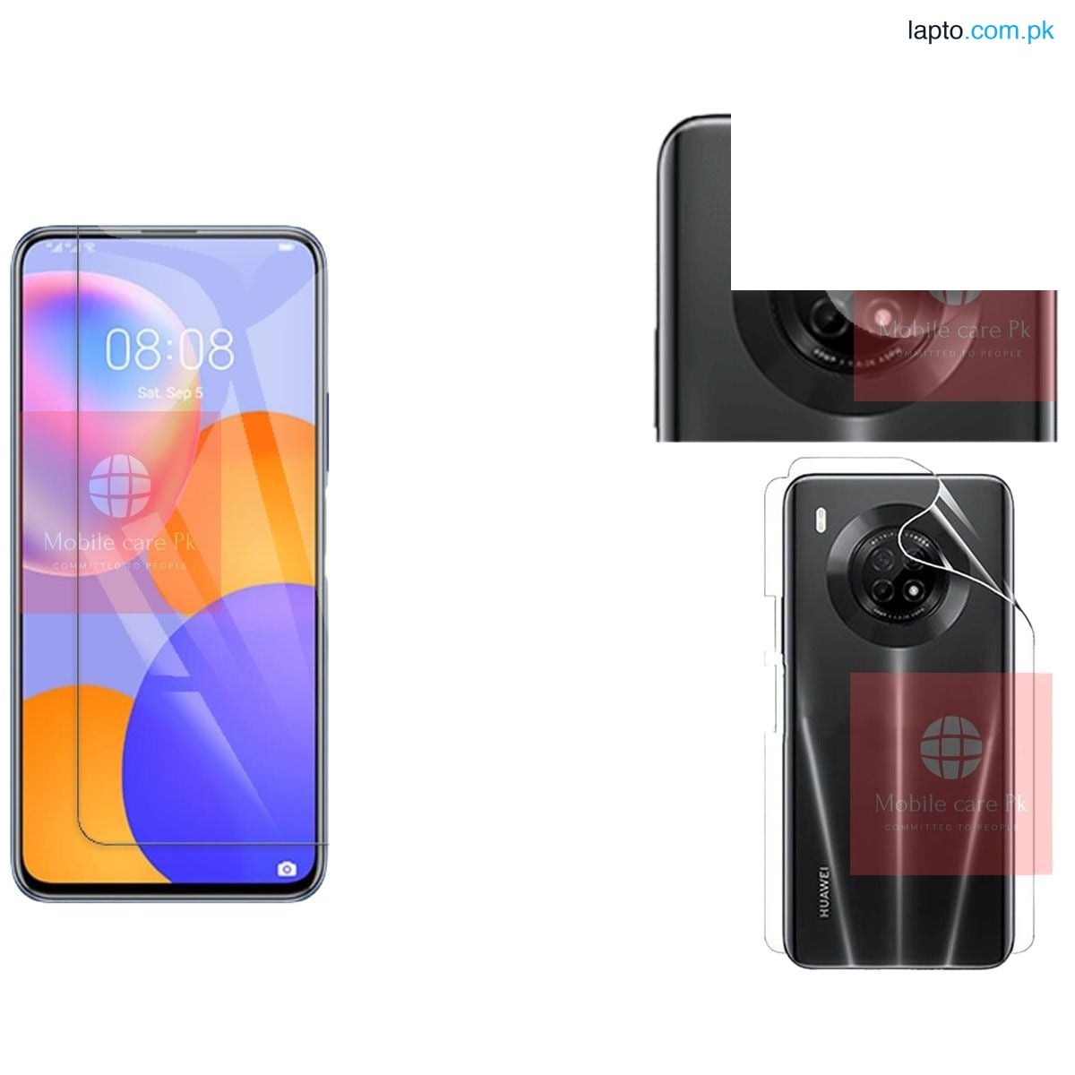 Huawei Y9A Glass Protector Polish Screen Tempered + Back Protector Jelly Skin sheet + Back Camera Protector Flexible Glass For Huawei Y9A