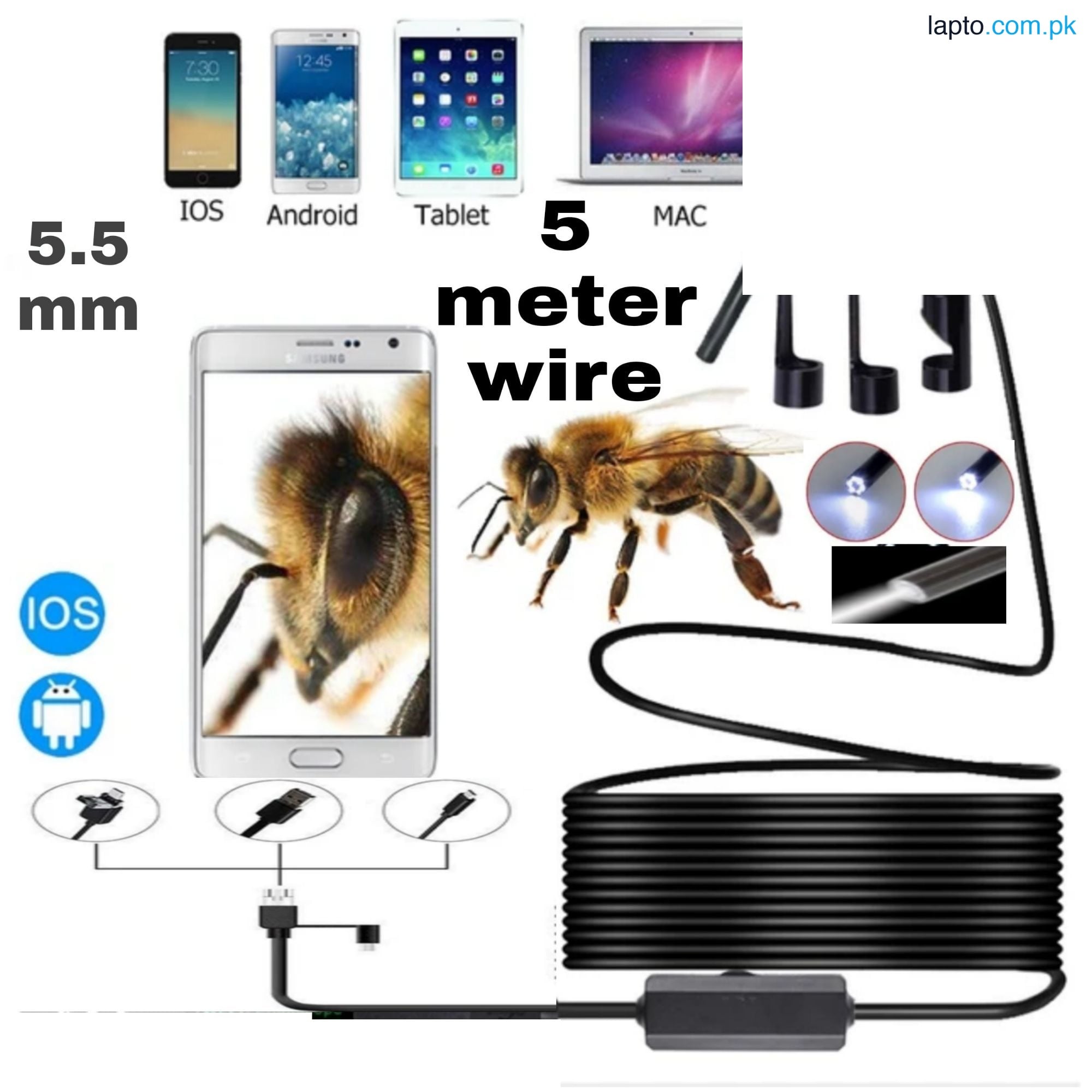 Waterproof Endoscope Camera 6 LED Lights 5 Meter Wire