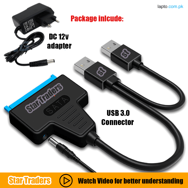 Dual USB SATA to USB 3.0 Adapter Cable for 2.5 or 3.5 Inch External SSD HDD with Optional 12V 2A Power Supply