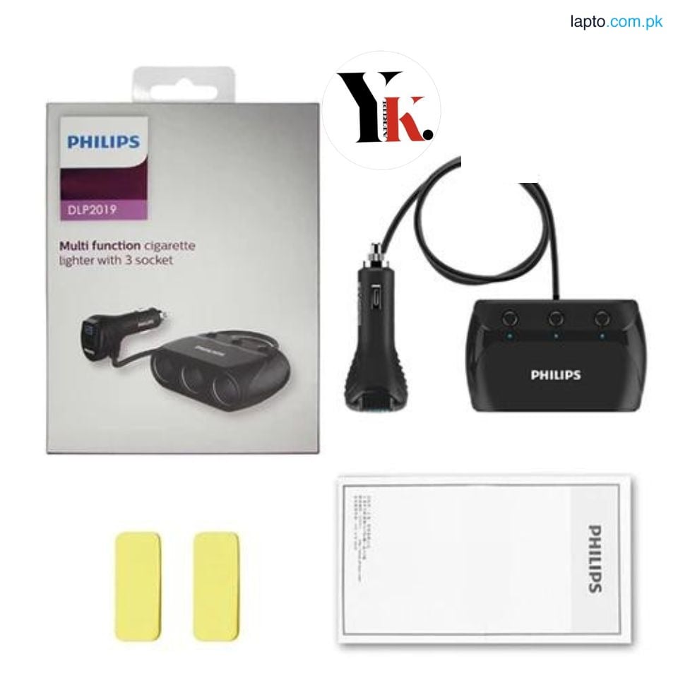 Car Charger Multifunctional Cigarette Lighter 3 Sockets Independent Switches Single USB Port - Black