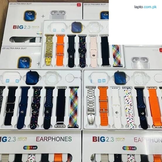 Orignal i20 Ultra Max Suit Smart Watch For Boys Girls Men Women 10 in 1 Box 2.3inch Large Screen Display 7 Straps in 1 Smart Watch with Earbuds Multi sport Waterproof Sleeping Call Heartbeat Rate Monitoring