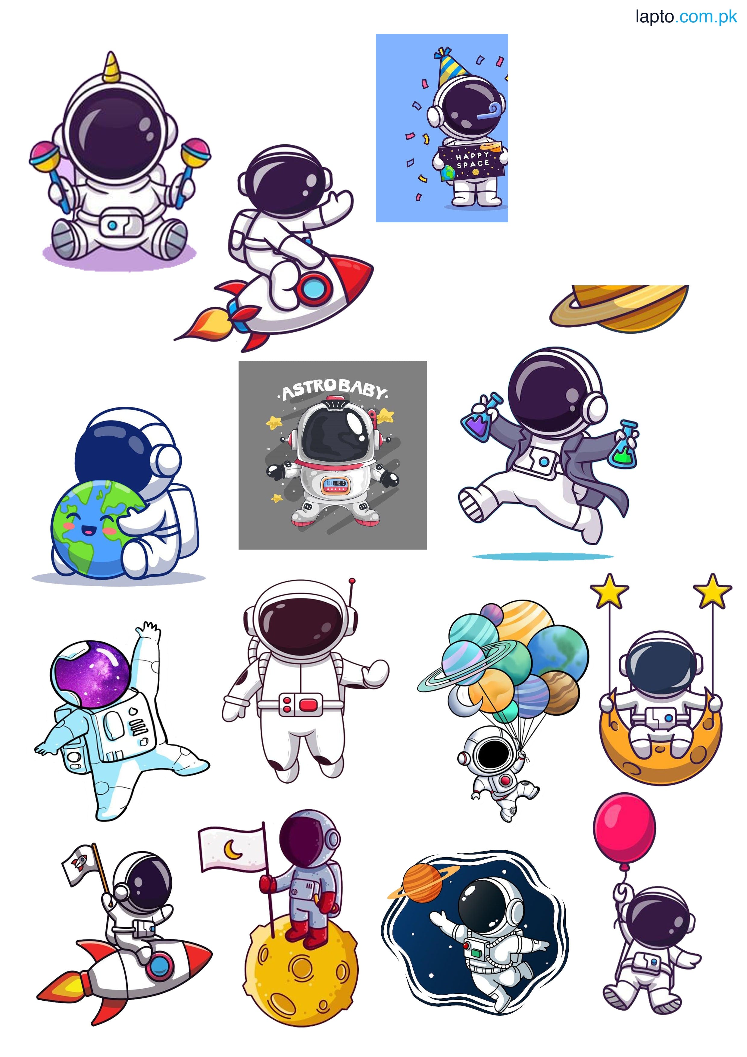 Space Space Stickers - Baby Astronaut Stickers for Kids - 2 inch x 2 Inch - Planet Stickers for Laptops - Art and Crafts Pack Of 15