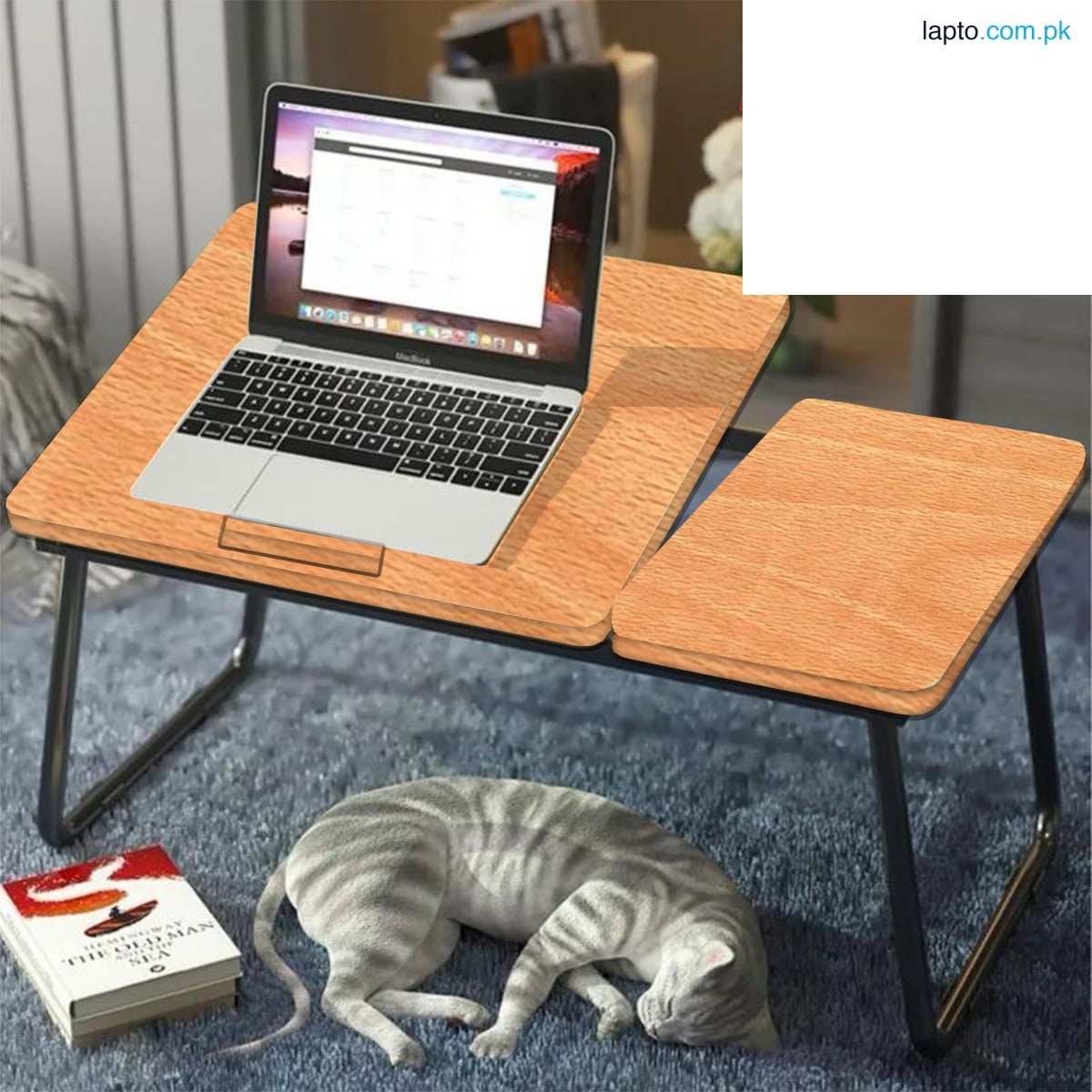 ENRG Adjustable Wooden Gaming Laptop Table With For Bed 4 Level Adjustment Board Foldable Stand Ergonomic Portable Drawing Notebook Reading Food Breakfast Serving With Mouse Space Couch