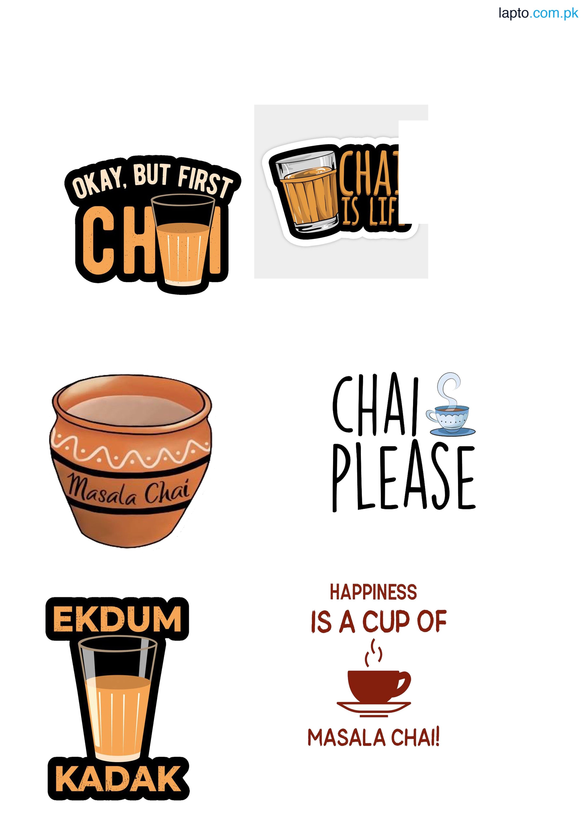 Chai is Life Aesthetic Sticker Pack of 6 Funny Tea Lover Quotes & Art Decals for Laptop, Mobile Back & Diary 2inchx3Inch each size Stickers Chai Chahiye Funny Stickers for Tea Lovers Aesthetic Chai Art Decals for Phone, Laptop & Journaling stickers