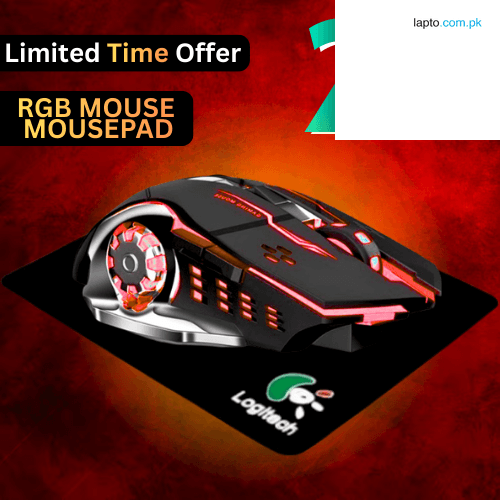 RGB Gaming Mouse With Mousepad - 7 Light Breathing Colours In Mouse & Red Medium Size Mouse Pad All Sides Stitched - USB Wired Gaming Mouse For PC & Laptop - No Side Button - Black