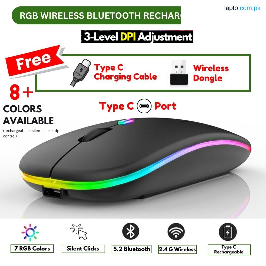 Rechargeable - Wireless Mouse Ultra Slim Gaming Mouse RGB Dual Mode 5.1 Bluetooth Mouse Rechargeable Battery Gaming RGB USB Wireless Optical Mouse With Silent Clicks Black 2.4G Backlit Mice - Plug and Play For Laptop, PC, Computer, MacBook, iPad, Smart TV