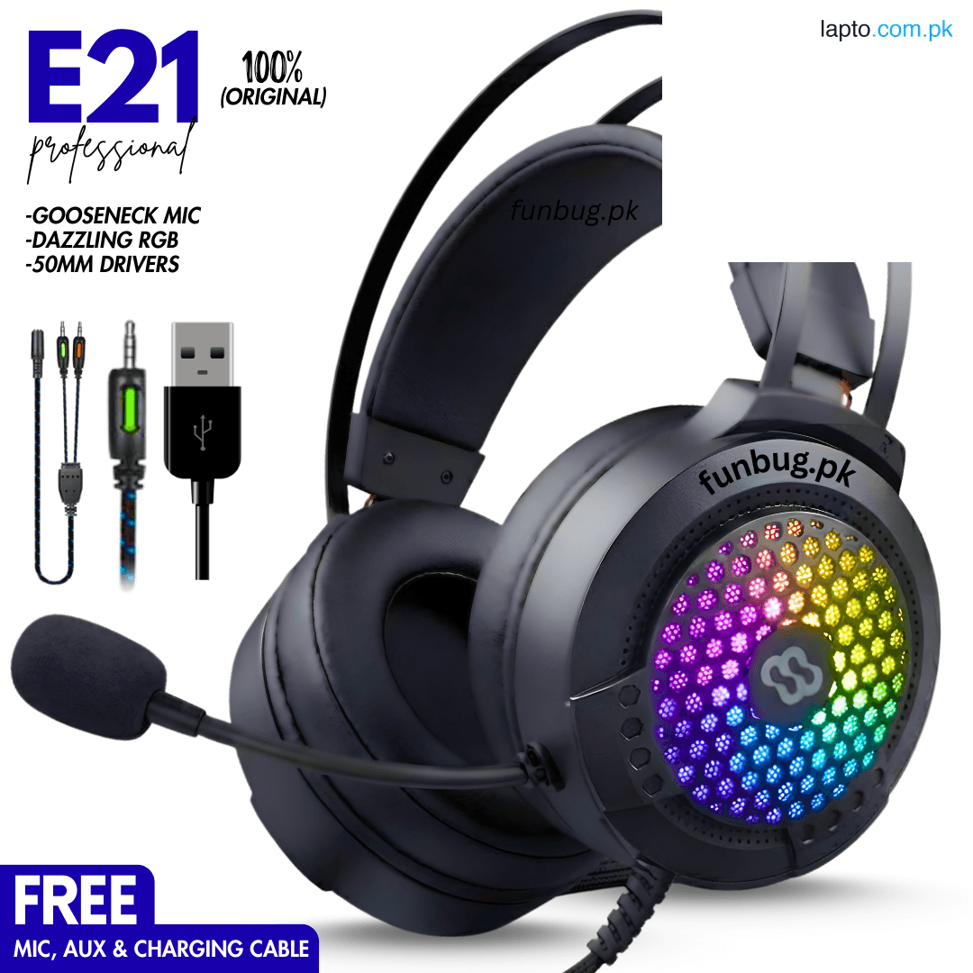 【Professional】 Original Wauer E21 Gaming Headphones Rgb with Mic for PC, Pubg Mobile, PS4, Laptop - 360 Surround Sound Super Bass Vibration Over the Ear Wired Head Phones Headset for Gaming with Noise Cancelling Micophone