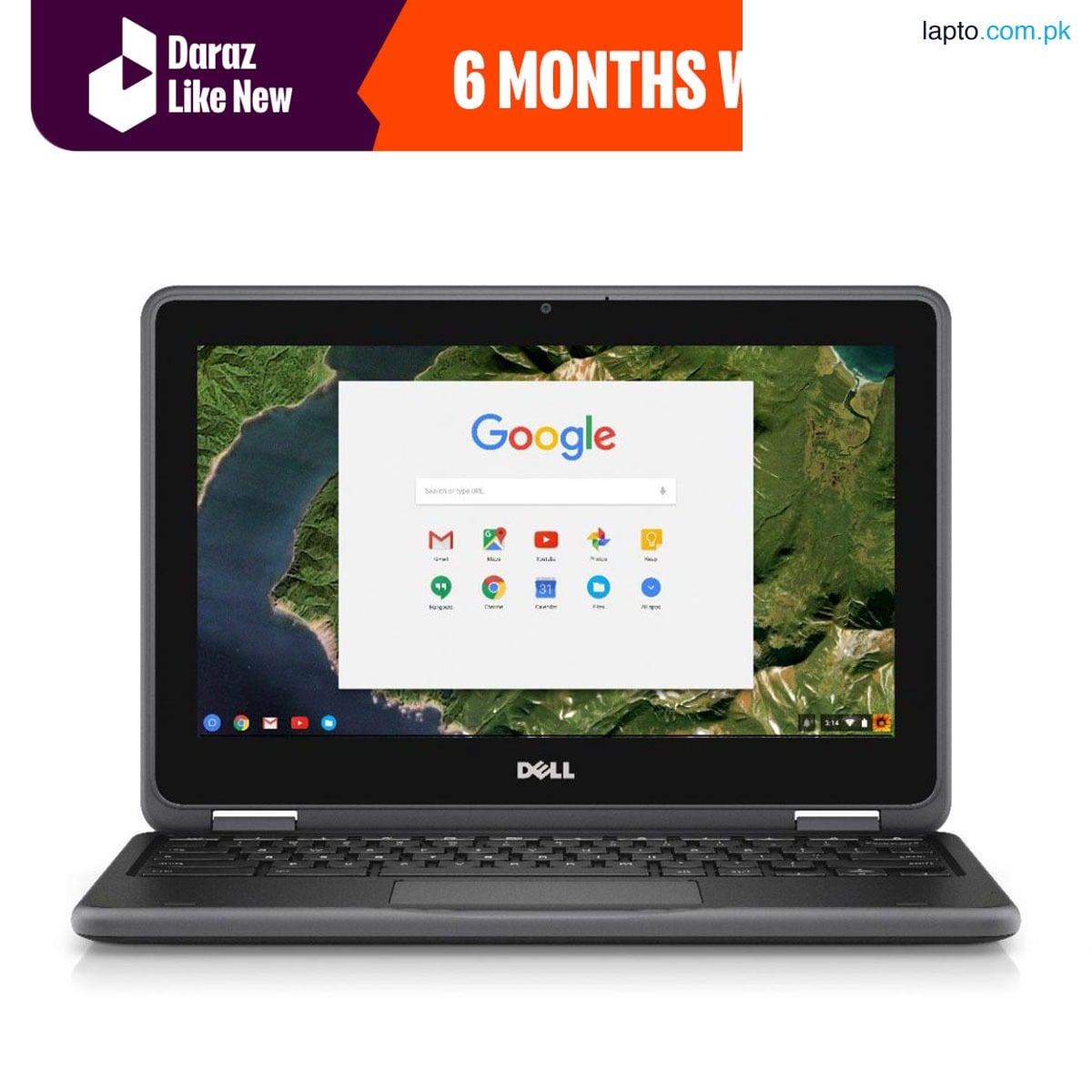 Daraz Like New Laptops - Dell 3189 Convertible Chromebook 11.6 inches HD IPS Touchscreen, Intel Celeron N3060 Up to 2.48GHz, 4GB Ram 16GB SSD, HDMI, WiFi, Webcam, Chrome OS - (FREE LAPTOP BAG)