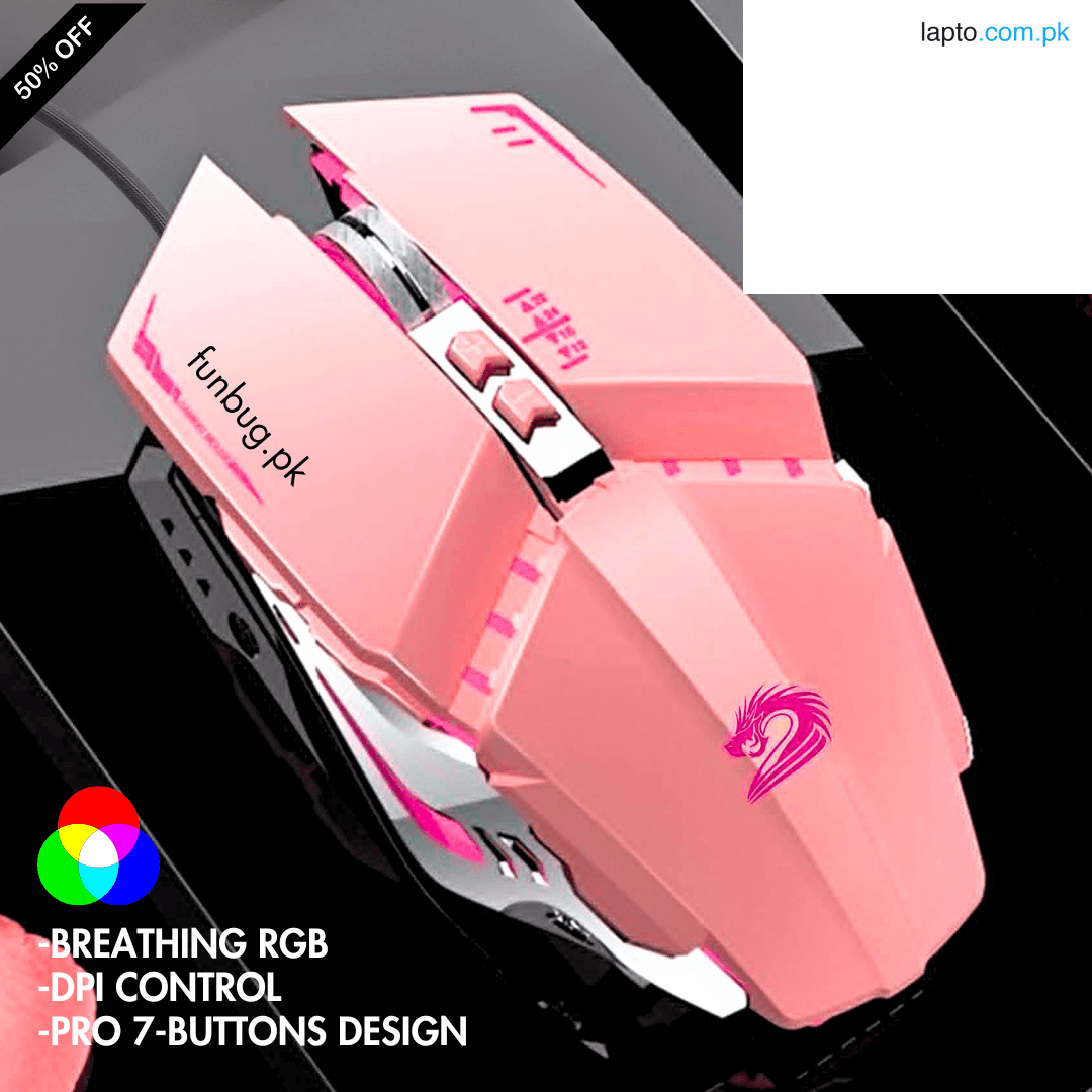7-Buttons Mechanical Wired Metal Gaming Mouse RGB with 3200dpi - Rose Gold Pink Optical Mouse with Mouse Pad for PC, Computer, Gaming, Laptop, Pubg, Mobile - Aesthetic Gaming Mouse for Girls - FunBug N901