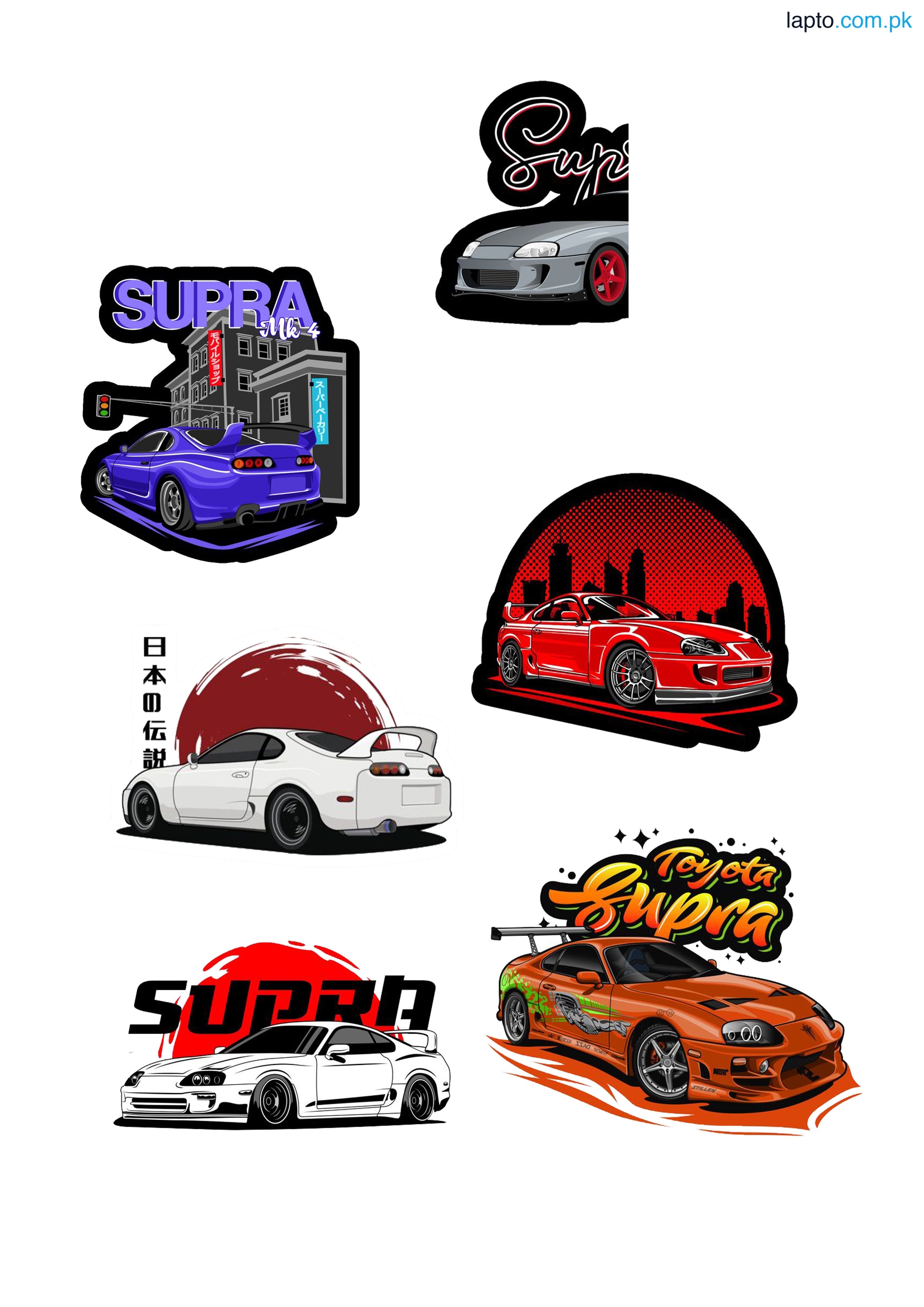 Pack of 6 Toyota Supra JDM Car Stickers MK4 & MK5 Drift Aesthetic Decals for Laptop, Mobile & Car 3inchx3Inch Each Sticker Size
