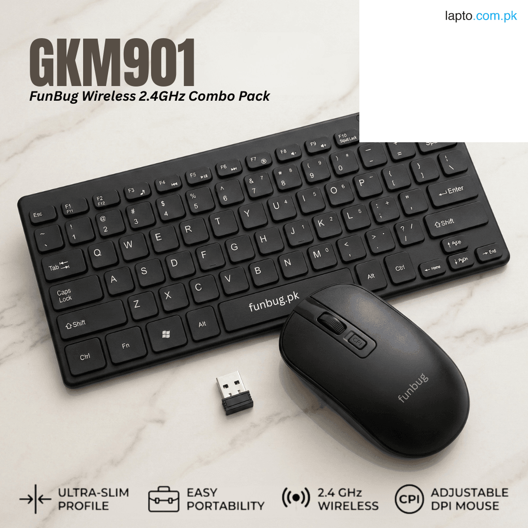 FunBug GKM901 Wireless Keyboard and Mouse Combo Ultra-Slim Portable 2.4GHz Mini Keyboard & 1600 DPI Adjustable Mouse Set for Laptop, Mobile, PC & Smart TV Silent Typing - 10M Range - Matte Black