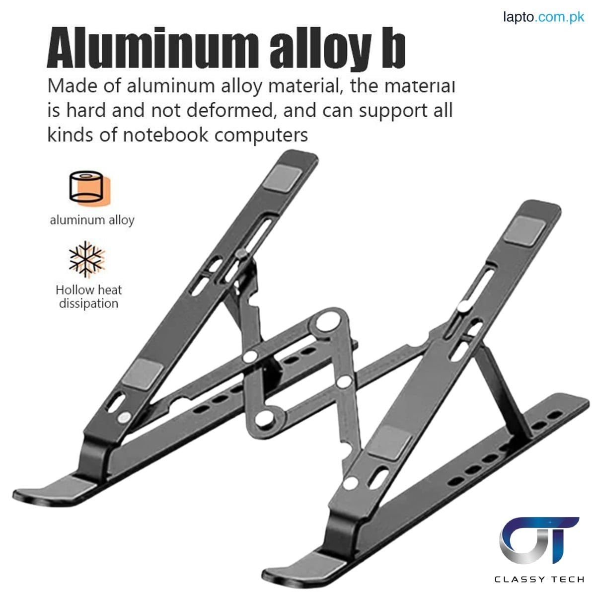 Aluminum laptop stand for bed and office use lightweight ventilate, portable laptop stand with 7-Level adjustable Height for 11 - 17 Inch notebook stand High Quality Aluminium laptop stand with non-slip silicon grip.