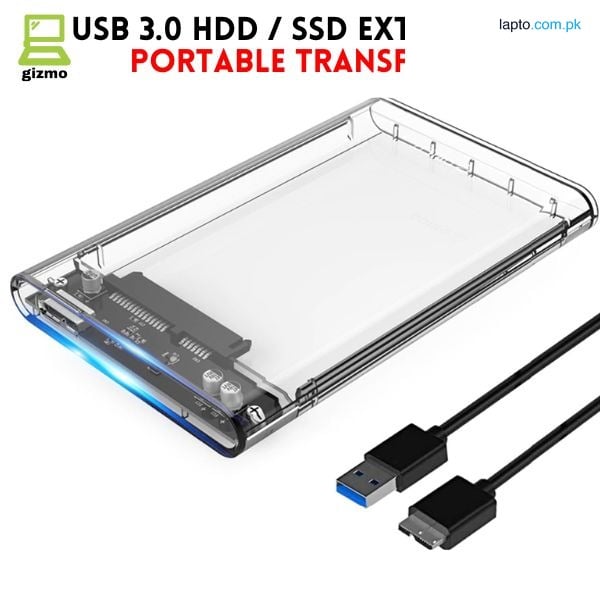 USB 3.0 Portable HDD SSD 2.5" Hardrive External Case ( Black & Transparent ) - 2.5" Hard Drive Case 5Gbps High Speed Fast Data Transfer (ONLY CASE)