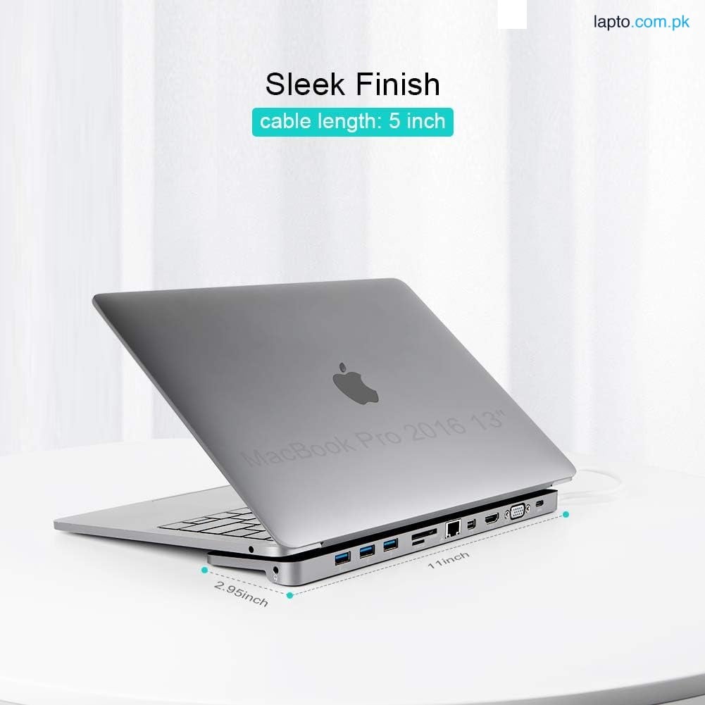 11-in-1 USB C Hub, Dockteck Triple Display Type-C Adapter Dock with HDMI 4K, Mini DP, VGA, 3 USB 3.0, Ethernet, SD/TF Card, 3.5mm Audio and USB C