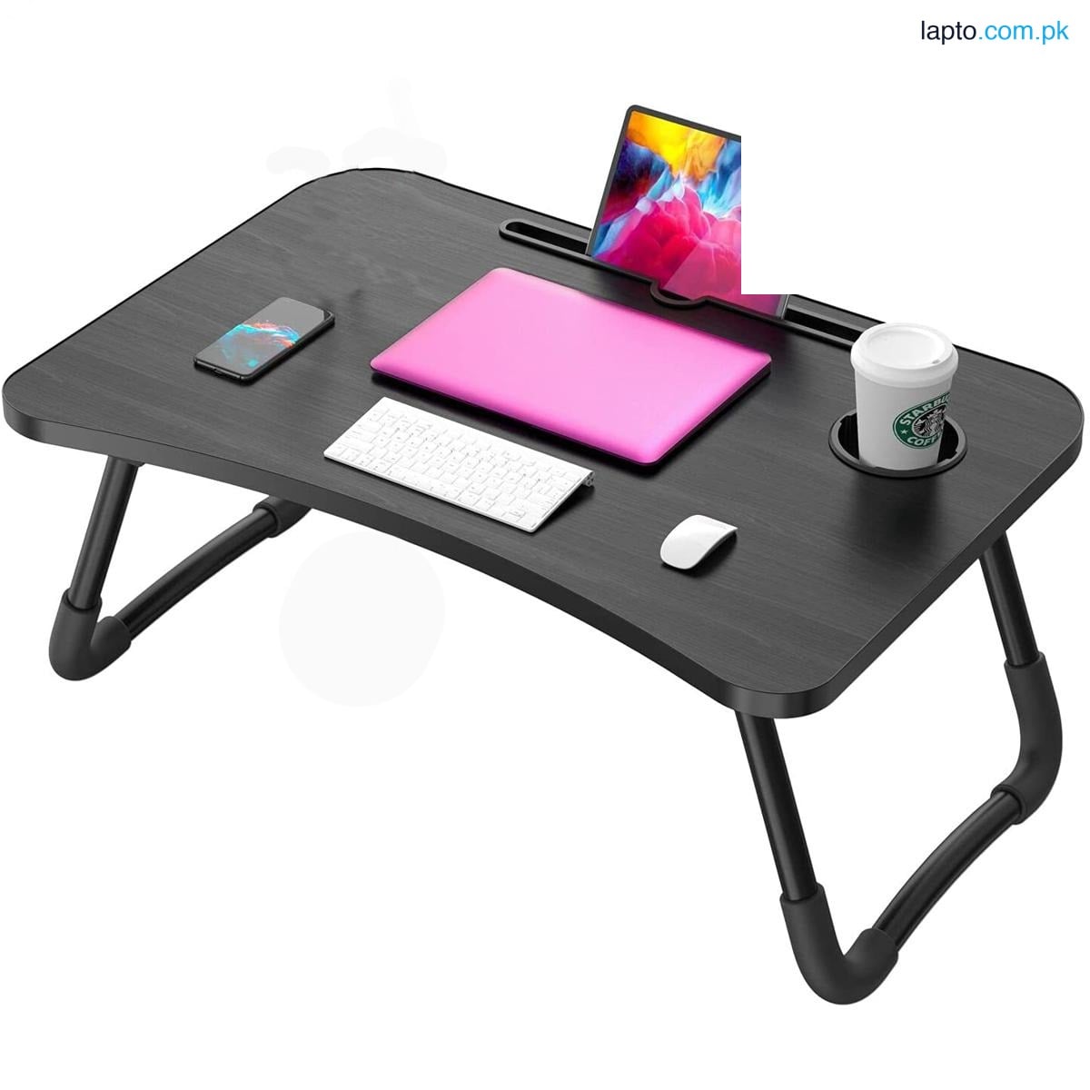 Foldable Laptop Table stand dormitory bed table, students study table stand, breakfast ergonomic wood stand, Cup Holder, notebook stand multipurpose wooden stand