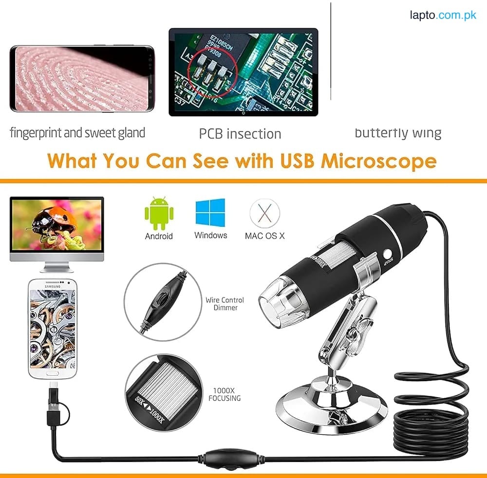 2MP Digital Microscope Camera with 1000x Magnification Endoscope, 8 LED Lights, Compatible with Windows XP, Android, Mini Video Camera, Digital Microscope with Metal Stand, Mini Camera