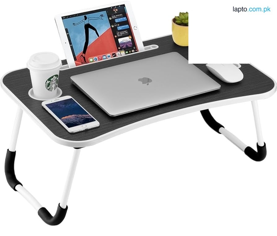 New Wooden Laptop Table, Wooding Gaming Laptop Table For Bed Foldable Stand, Cup Slot Bed Table With Tray For Computer Notebook, Wooden Foldable Laptop Stand For Multipurpose, NEW VISION MALL
