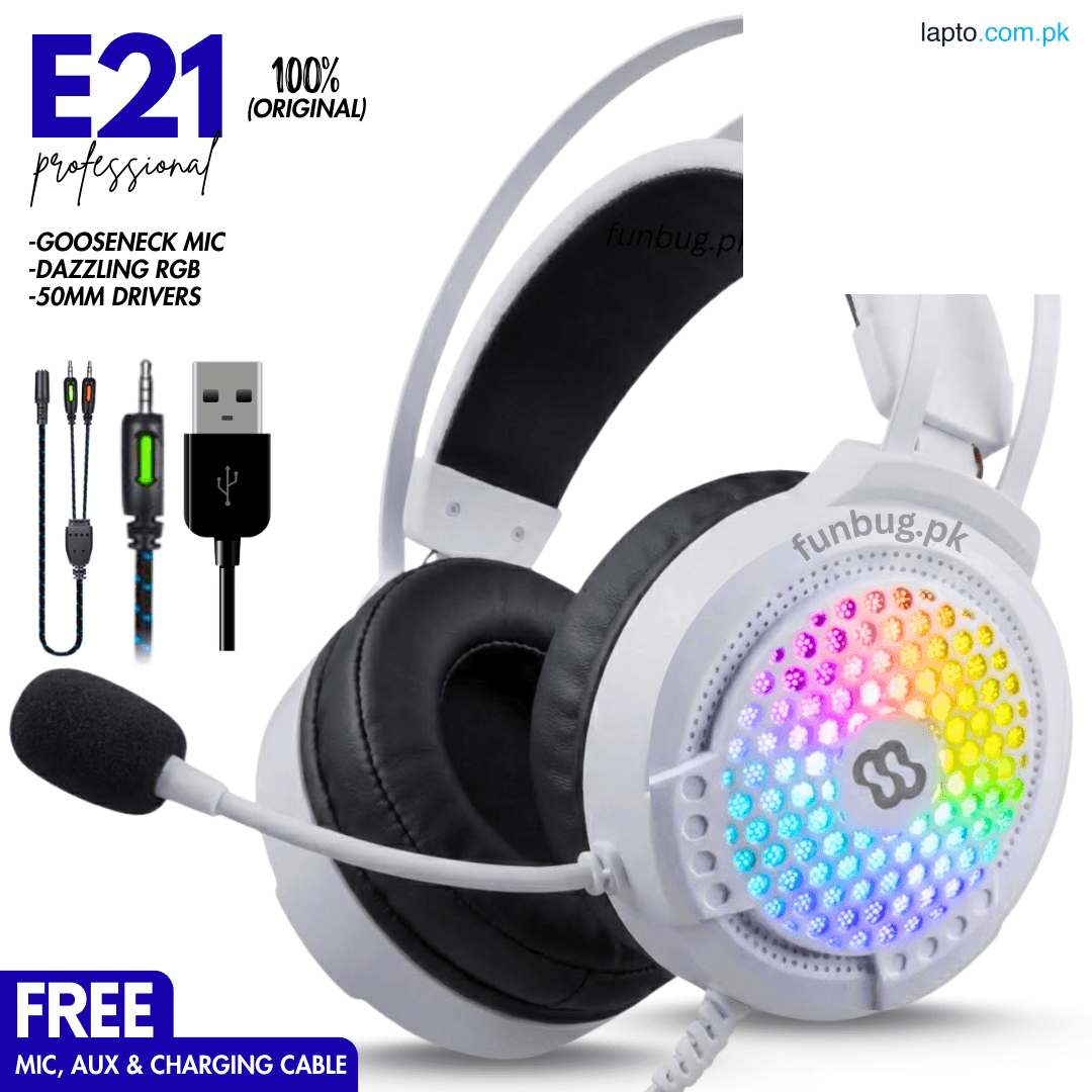 Professional Gaming Headphones with Noise Reducing Microphone ~ Black & White Headset with Stereo Sound for Mobile, PC, Laptop, Computer, PlayStation4, Xbox ~ Noise Cancelling PS4 Headphone with Mic - USB + 3.5mm Wire ~ By FunBug