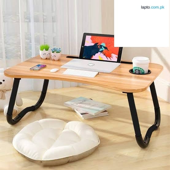 New Wood Laptop Table Foldable Laptop Table-Wooden Gaming Laptop Table For Bed Foldable Stand Ergonomic Portable Drawing Notebook Reading Breakfast Serving With Inbuilt Tablet And Cup Holder Slots Couch Computer Notebook Black, Beige And Brown