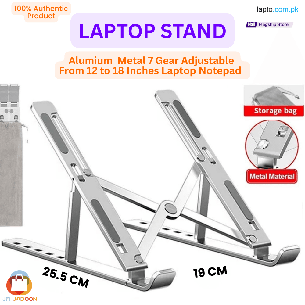 Metal Laptop Stand Portable Laptop Stand 7 Gear Slot Anti Slip Silicone Foldable Adjustable Laptop Stand Compatible with all sizes of Laptop Easy to Carry Smart Stand Strong Material High Quality Stand Silver Color