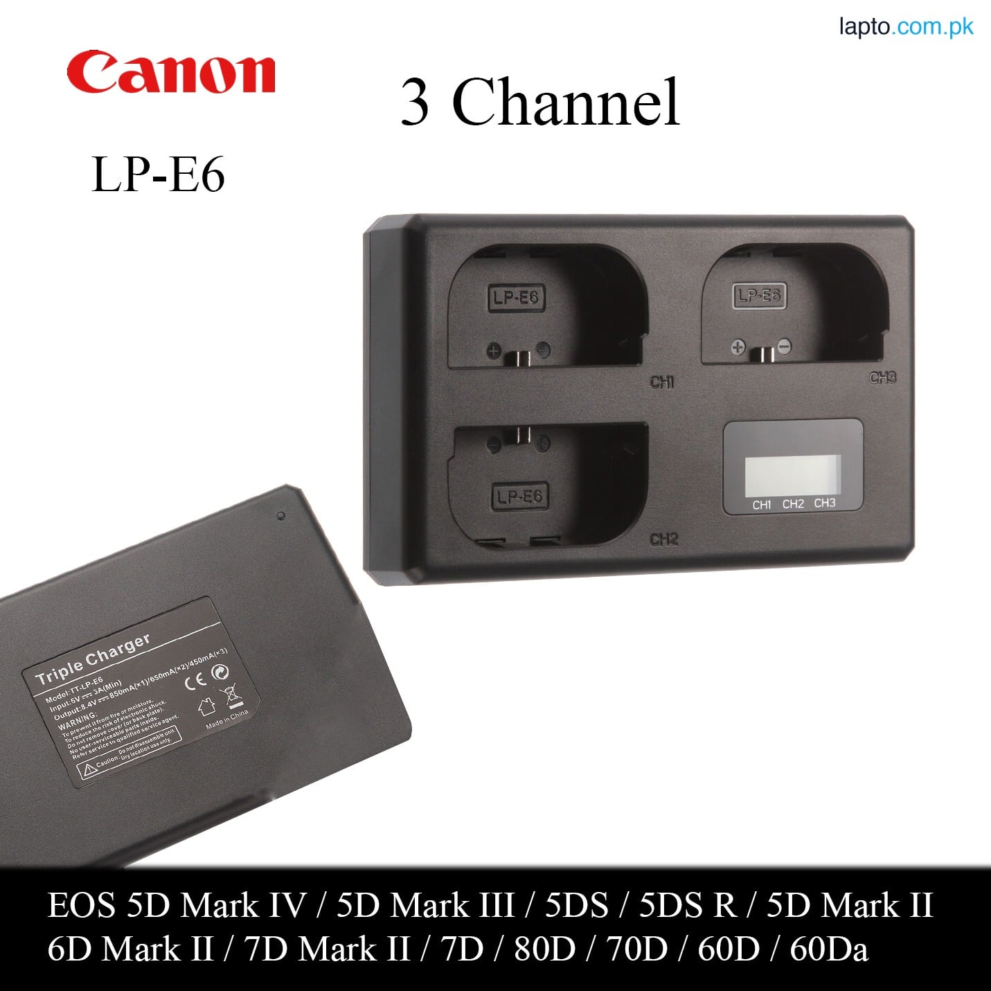 LP-E6 3 Tripple Channel Charger For EOS 5D Mark IV / 5D Mark III / 5DS / 5DS R / 5D Mark II / 6D Mark II / 7D Mark II / 7D / 80D / 70D / 60D / 60Da