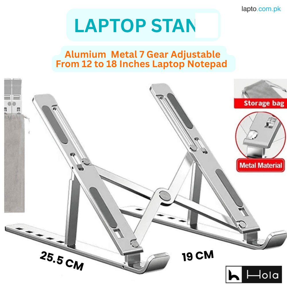 Laptop Stand Portable Aluminum Laptop Metal Stand Folding Adjustable Laptop Stand Compatible with all sizes of Laptop Easy to Carry Smart Stand Strong Material High Quality Stand Silver Color