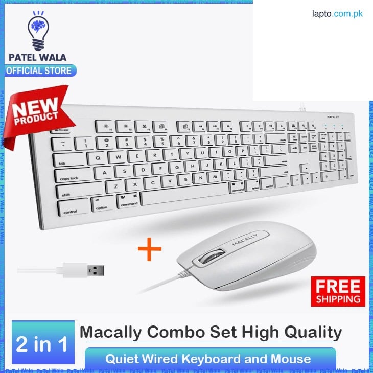 ( Pack of 2 ) Macally 104 Key USB Wired Keyboard and Mouse Combo with Apple Shortcut Keys for Mac, iMac, Macbook, and Windows PC (MKEYECOMBO), White ~ Patelwala