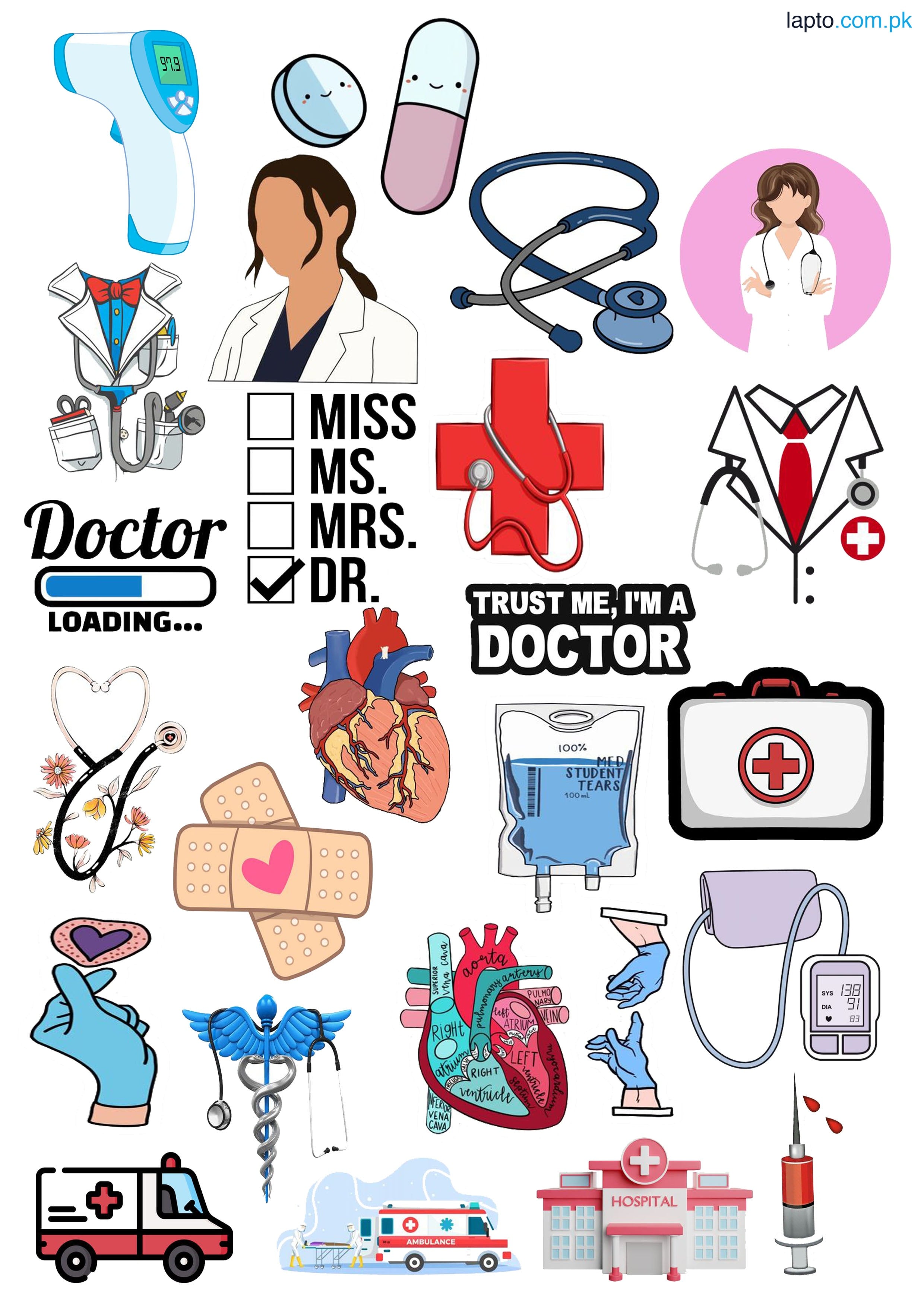 Pack of 26 Docter Stickers for Girls Sticker For Boys- Pink Sticker For Laptop & Mobile Sticker size 2 Inch x 2 Inch Each Sticker Medical Sticker Hospital sticker