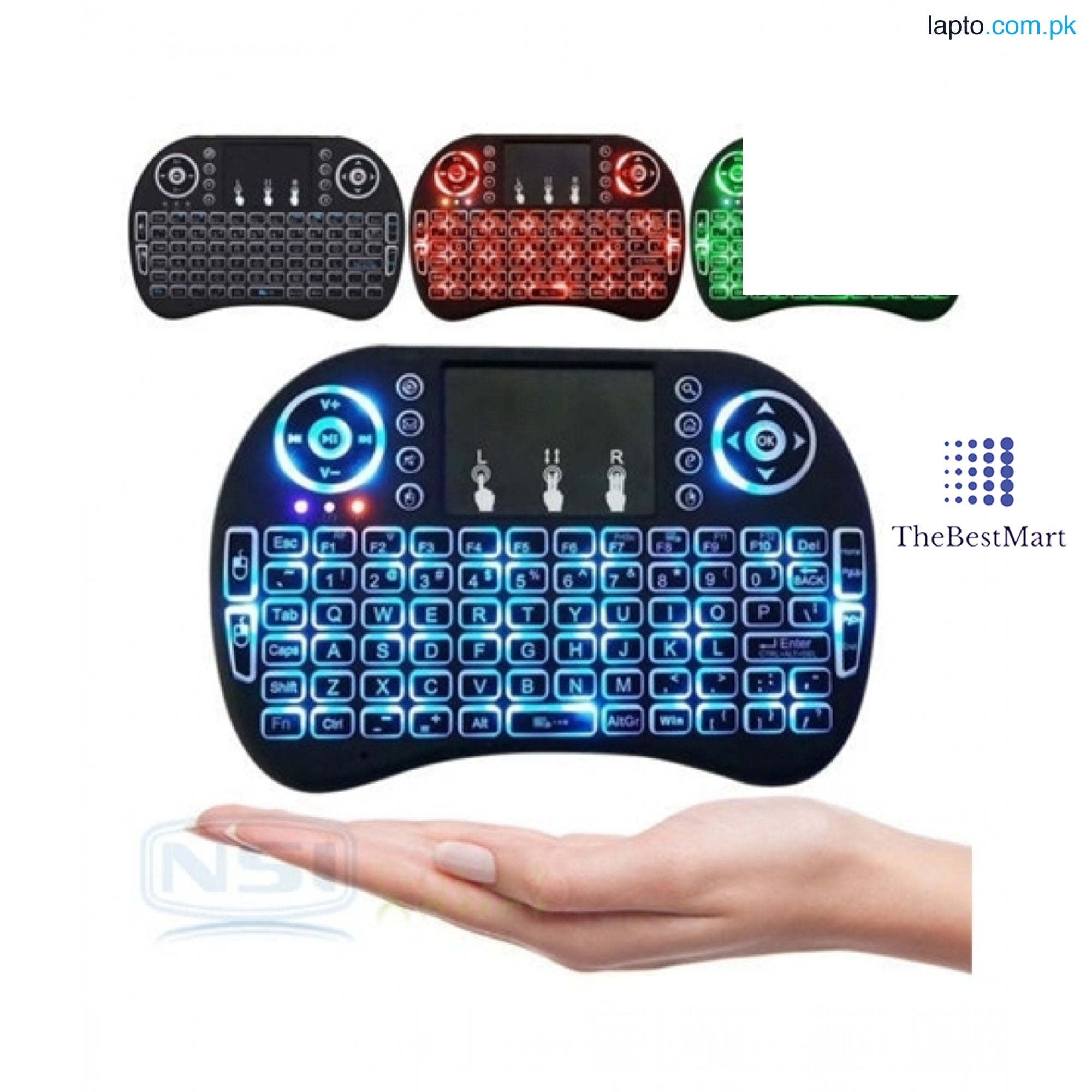 Mini Wireless Keyboard RF500 with 3 Color RGB Backlit, 2.4GHz Wireless Mini Keyboard Controller with Touchpad Mouse Combo, Compatible with Android TV Box, IPTV, HTPC, Smart TV, PC, etc