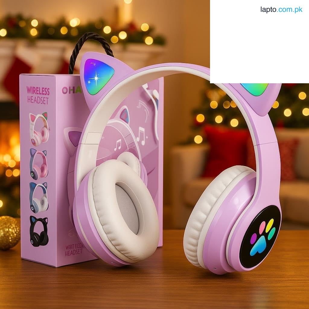 Cat Ear Wireless Bluetooth Headphones for Girls with LED Light and Microphone