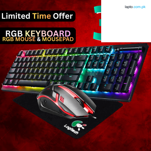 RGB Gaming Keyboard - Mouse & Mousepad 3 in 1 Combo - 7 Colour Wired RGB Mouse and Keyboard Set - USB Wired Pack For PC & Laptop - Black