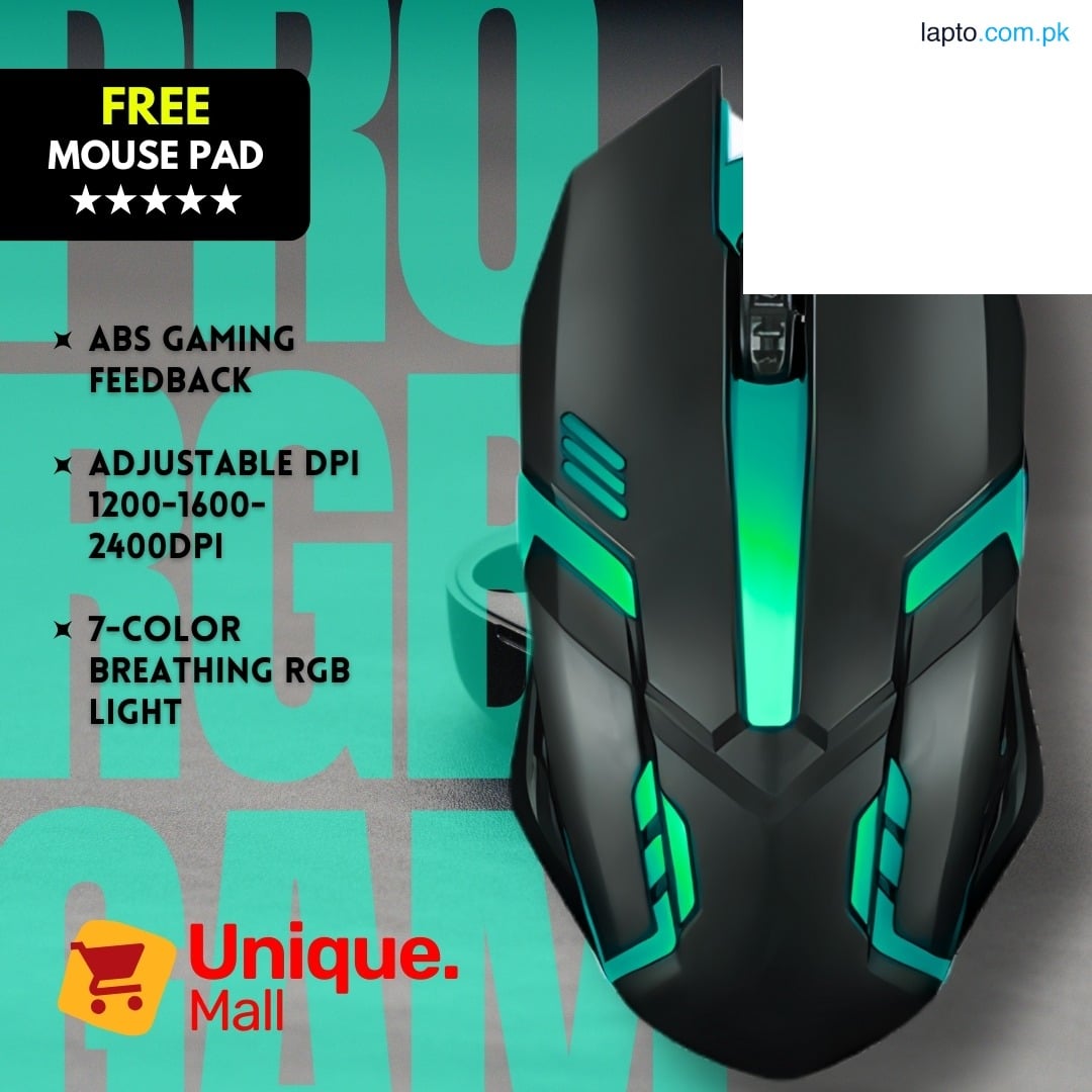 RGB Breathing Light Gaming Mouse with FREE Pad | 7-Color LED Backlit Wired Optical Mouse | High Sensitivity Sensor for PC Laptop Desktop | Lightweight Ergonomic Mouse for PUBG, Free Fire, COD & Minecraft – By Unique Mall