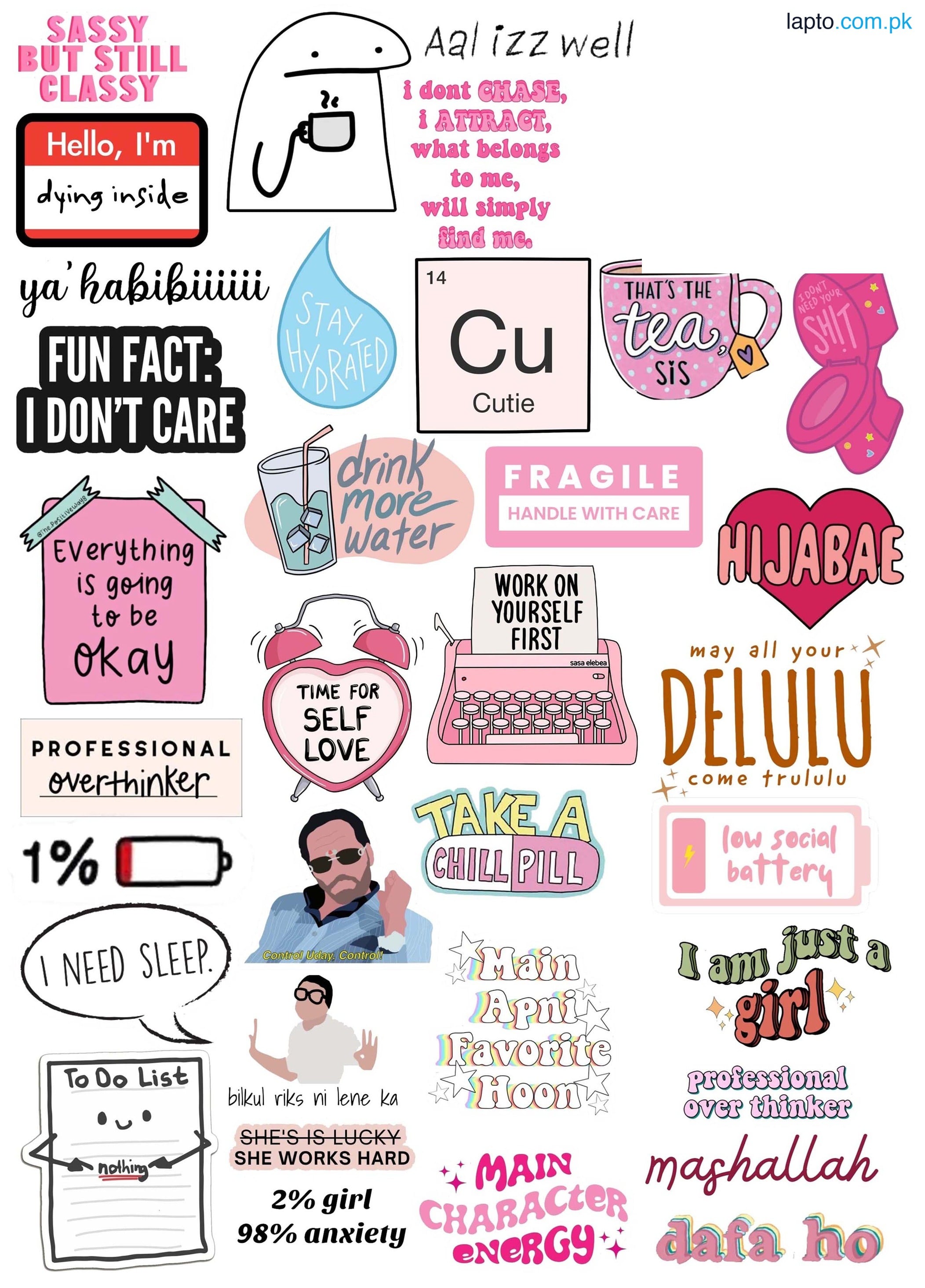 Aesthetic Stickers - Stickers for Girls - Pink Stickers - Stickers for Mobile Back Cover - Sticker for Notebook - Sticker for Scrap Book - Pack of 35 & Pack of 15 Options - Mix Sizes 3 to 4 cm - JF-17 Thunder & Pakistan Air Force Stickers
