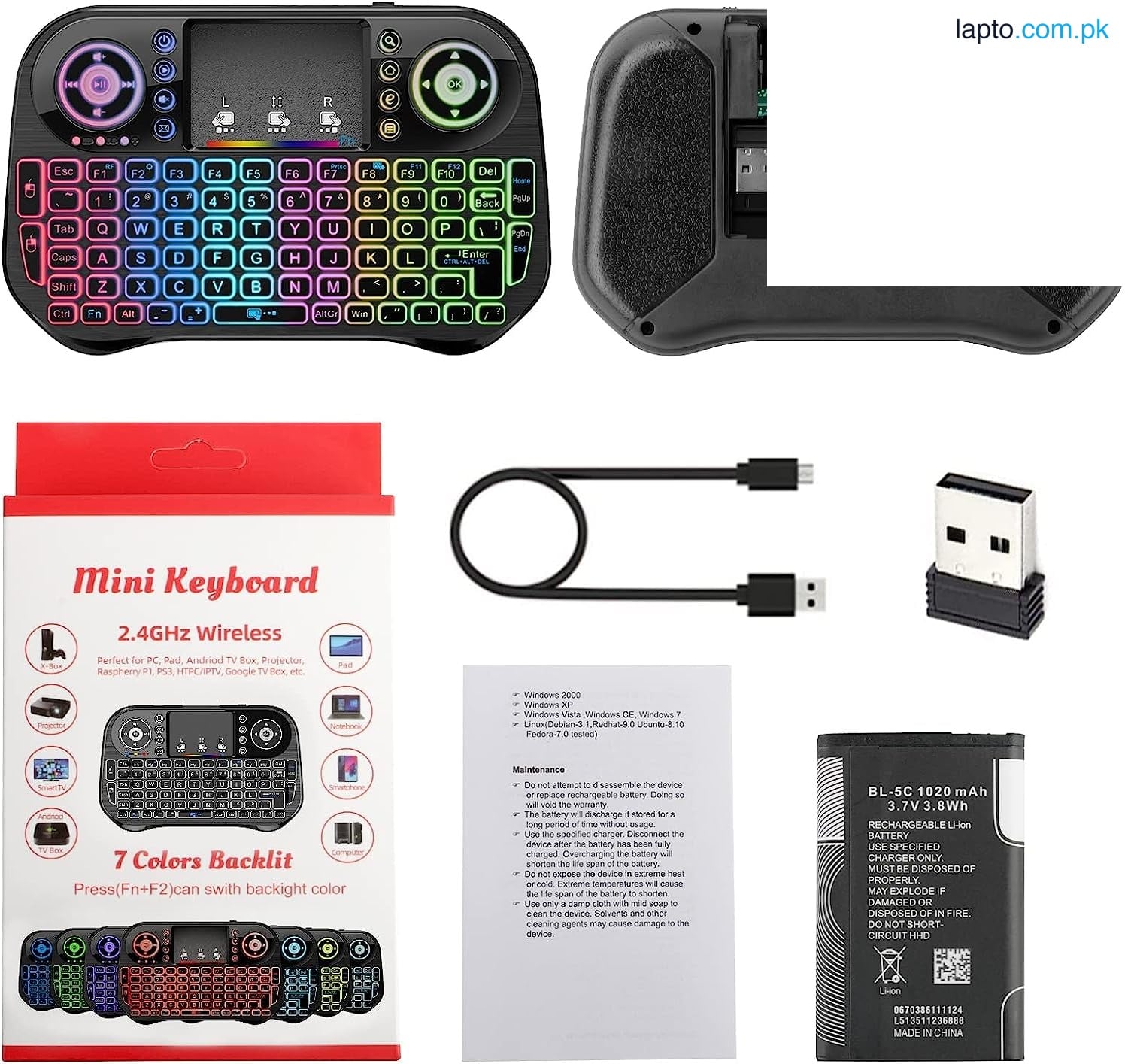 I10 MINI WIRELESS+BLUETOOTH TOUCHPAD 7 COLOR BACKLIT LIGHT 2.4GHZ