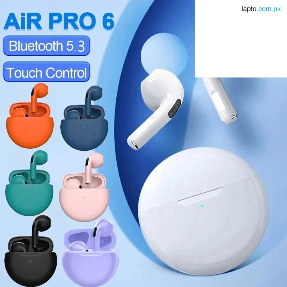 Air Pro 6 Bluetooth 5.3 TWS Headphones with Touch Control, Built-in Microphone, Noise Cancelling, Wired Connection, New - Compatible with iPhone